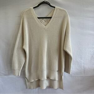 Michael Kors Tunic Sweater Womens Size 1X Ivory Knitted V Neck Simple Basic Sexy